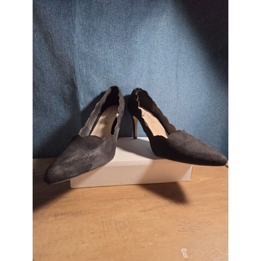 Esmara Black Suede Scalloped Heels Pumps Pointed Toe Size 8 - Picture 9 of 16